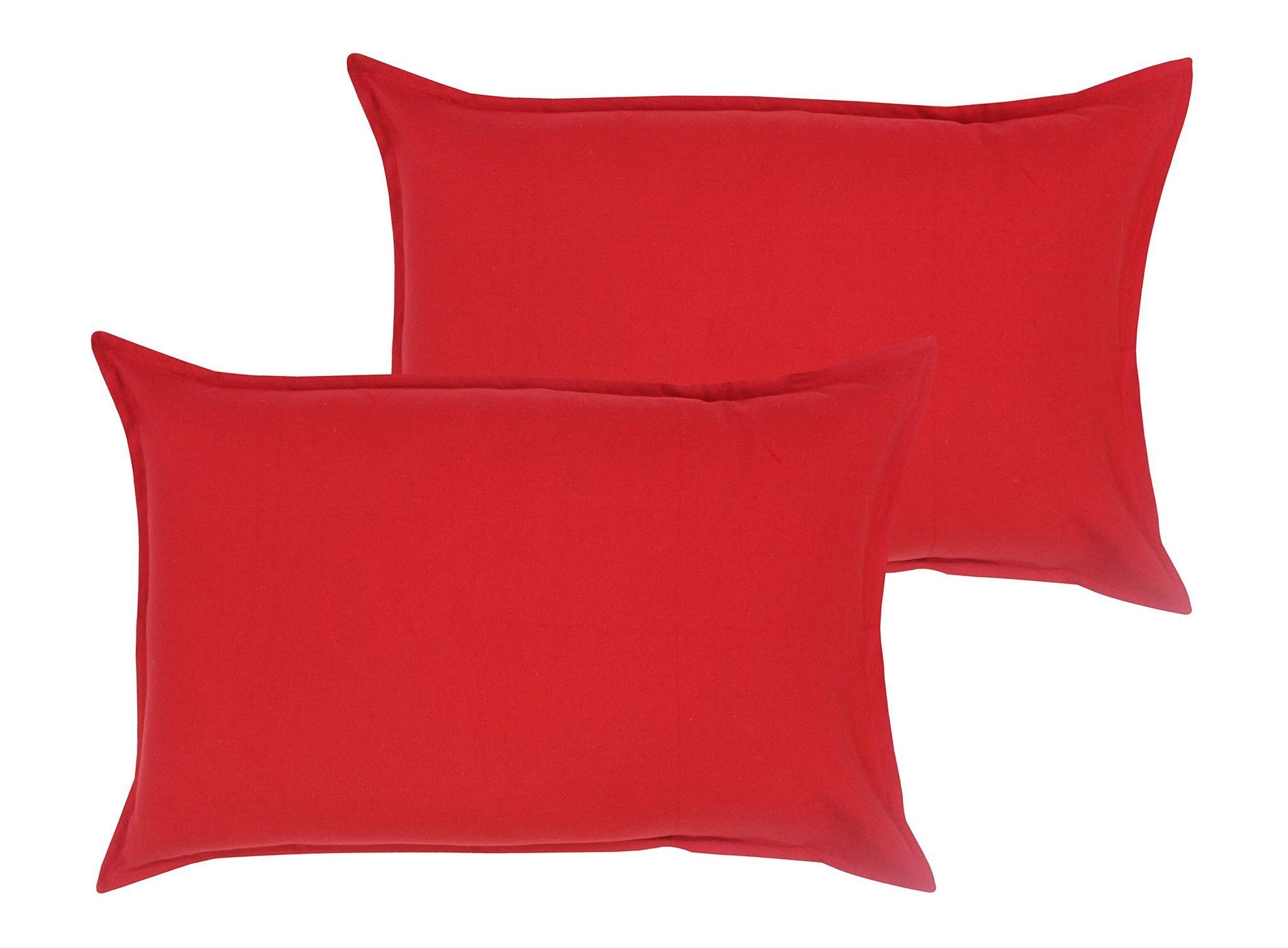 Airwill 100% Cotton Plain Pattern Flap Pillow Covers (46x69cm)(Red, Pack of 2 Pieces)