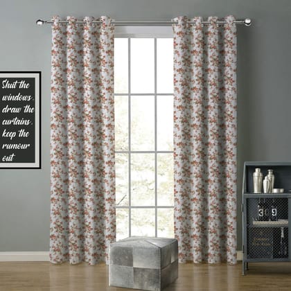 AIRWILL, Floral Themed All Over Rose with Leaf Printed Pattern Cotton Designed Small Red Rose Long Door Curtains Pack of 2 pcs - 4x9ft