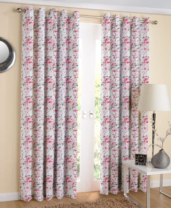 AIRWILL, Cotton Rosie Designed Pink Rose Floral Themed Designer Long Door Curtains, Sized 4ft in Width and 9ft in Length. Pack of 2 Pieces