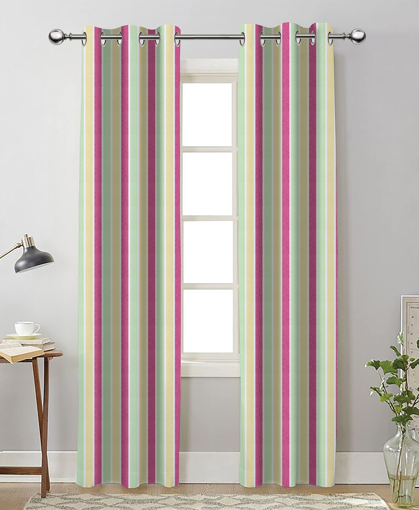 AIRWILL, Cotton Roman Stripe Designed Striped Pattern Long Door - 4x9ft Curtains - (Pack of 2 pcs) - Multicolor