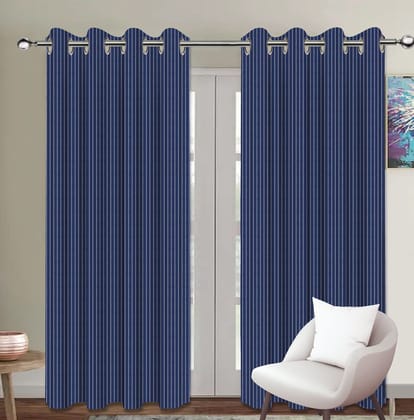 AIRWILL, Cotton Pin Stripe Blue Designed Striped Pattern Long Door - 4x9ft Curtains - (Pack of 2 pcs) - Blue