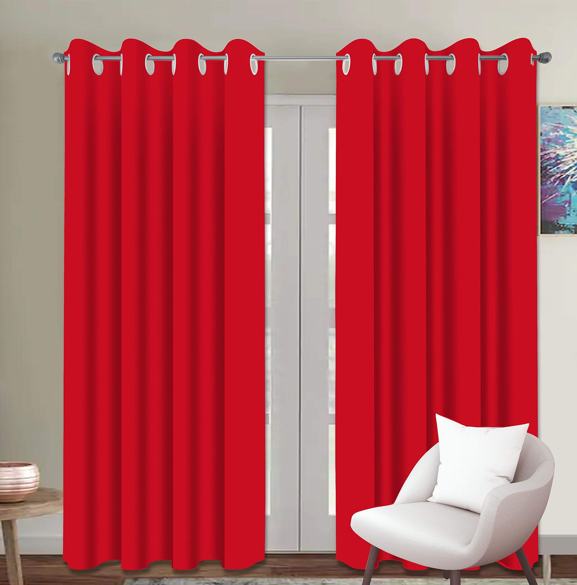 AIRWILL Cotton Plain Red Designed Solid Patteren 9ft Long Door Curtains (Red - Pack of 2 pcs)