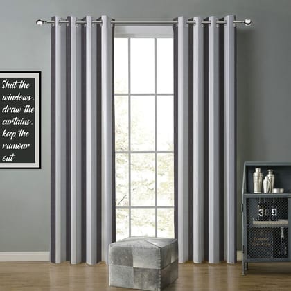 AIRWILL, Cotton Dobby Stripe Black Designed Striped Pattern Long Door - 4x9ft Curtains - (Pack of 2 pcs) - Black, Grey