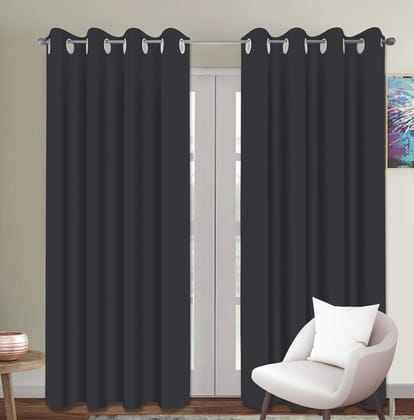 AIRWILL Cotton Plain Grey Designed Solid Patteren 9ft Long Door Curtains (Grey - Pack of 2 pcs)