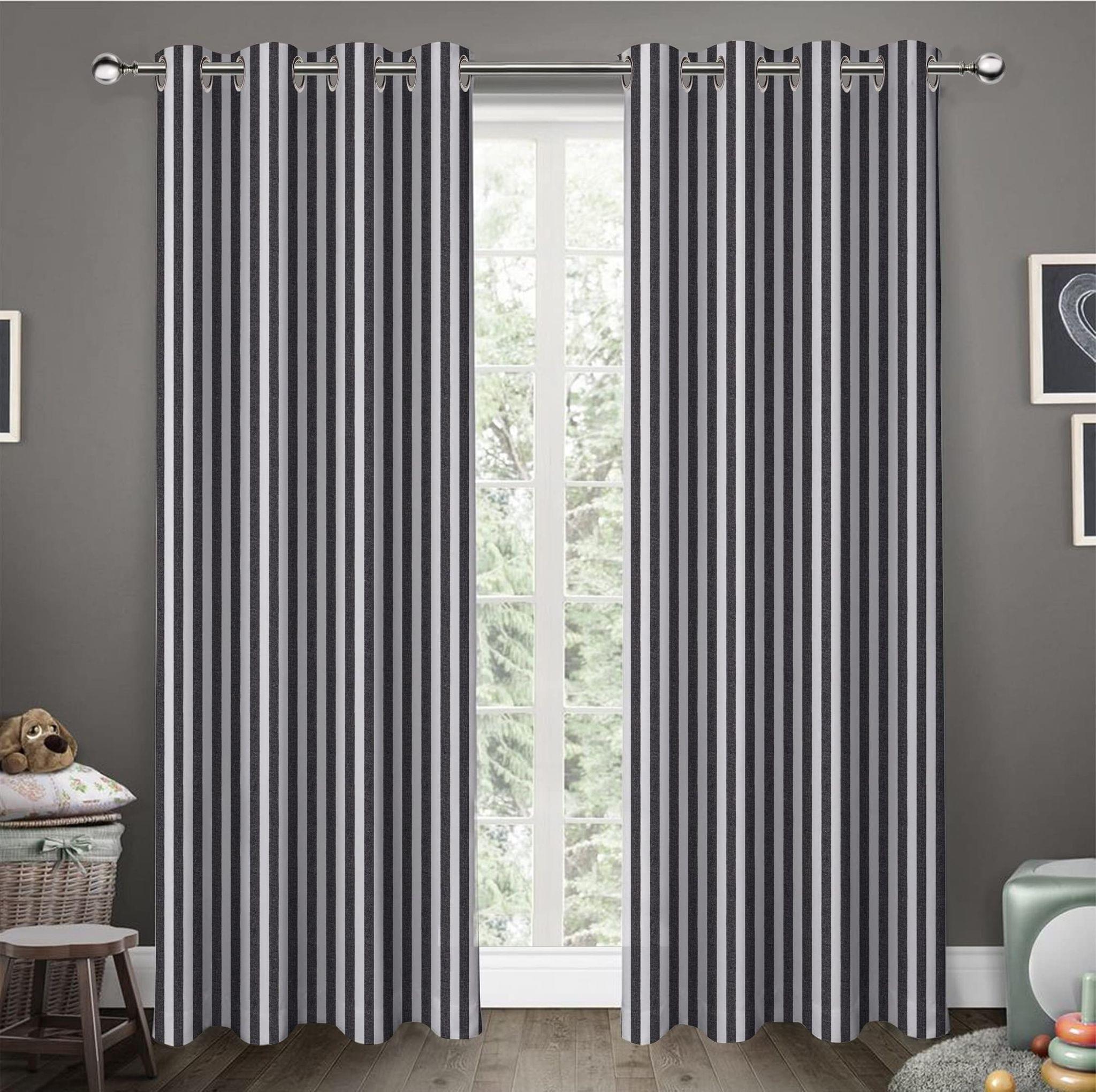 AIRWILL, Cotton Candy Stripe Black Designed Striped Pattern Long Door - 4x9ft Curtains - (Pack of 2 pcs) - Black