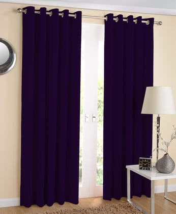 AIRWILL Cotton Plain Purple Designed Solid Patteren 9ft Long Door Curtains (Purple - Pack of 2 pcs)