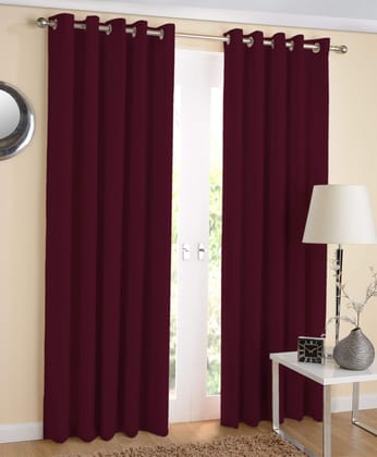 AIRWILL 100% Cotton Plain Maroon Designed Solid Pattern Long Door Curtains Sized, 9ft Length (Maroon, Pack of 2 pcs)