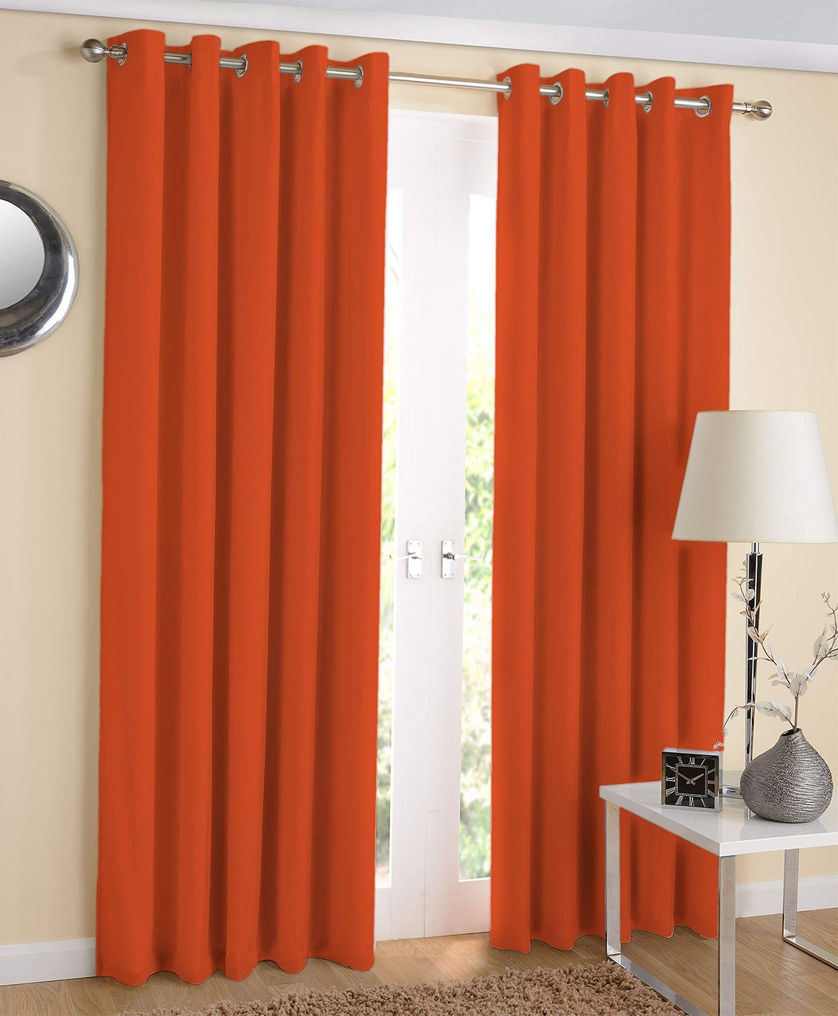 AIRWILL 100% Cotton Plain Orange Designed Solid Pattern Long Door Curtains Sized, 9ft Length (Orange, Pack of 2 pcs)