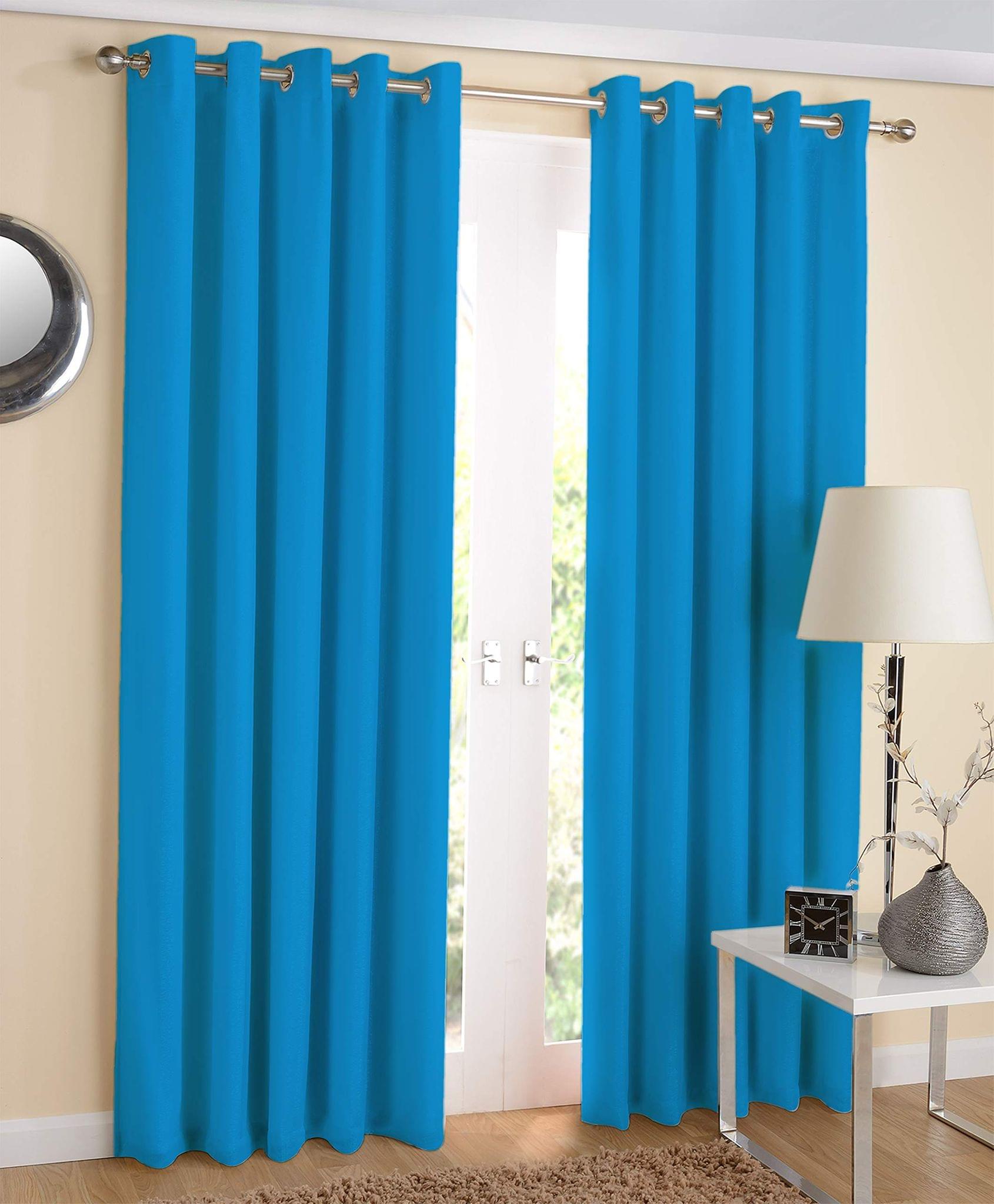 AIRWILL 100% Cotton Plain Turquiose Blue Designed Solid Pattern Long Door Curtains Sized, 9ft Length (Blue, Pack of 2 pcs)