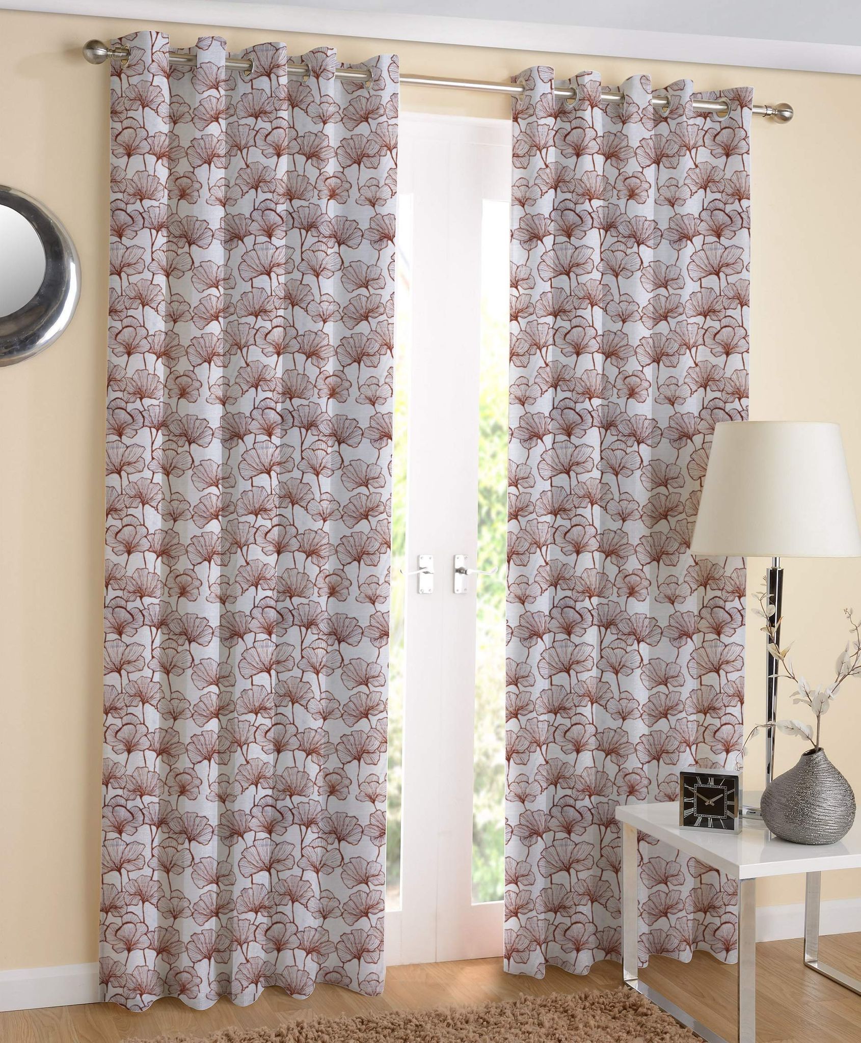 AIRWILL Brown Floral Pattern Cotton Single Leaf Brown Designed Long Door Curtains 4x9ft Pack of 2 Pieces