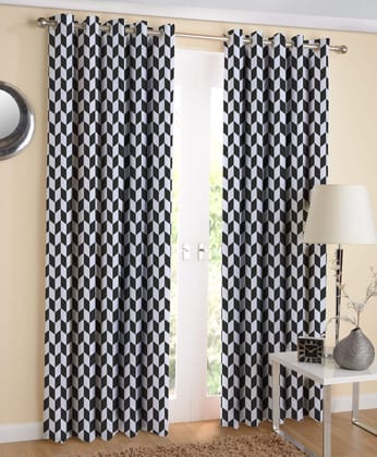 AIRWILL Black Geometric Pattern Cotton Classic Diamond Black Designed Long Door Curtains 4x9ft Pack of 2 Pieces
