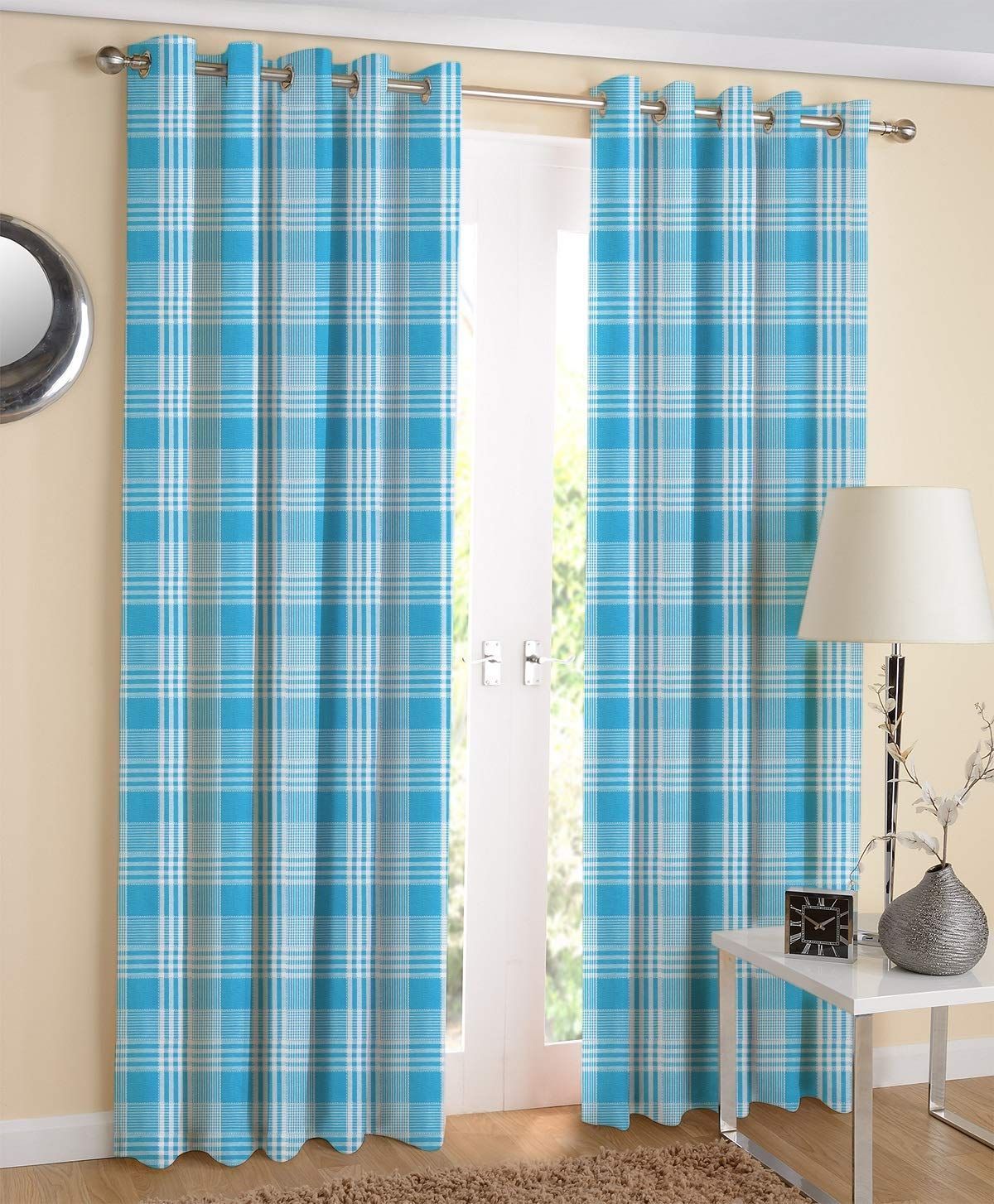 AIRWILL Cotton Track Dobby Sea Blue Designed Long Door Curtains (Turquoise Blue; 4ft Width and 9ft Length) Pack of 2 Pieces?