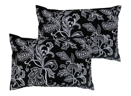 Airwill 100% Cotton Floral Pattern Flap Pillow Covers (46x69cm)(Black, White, Pack of 2 Pieces)