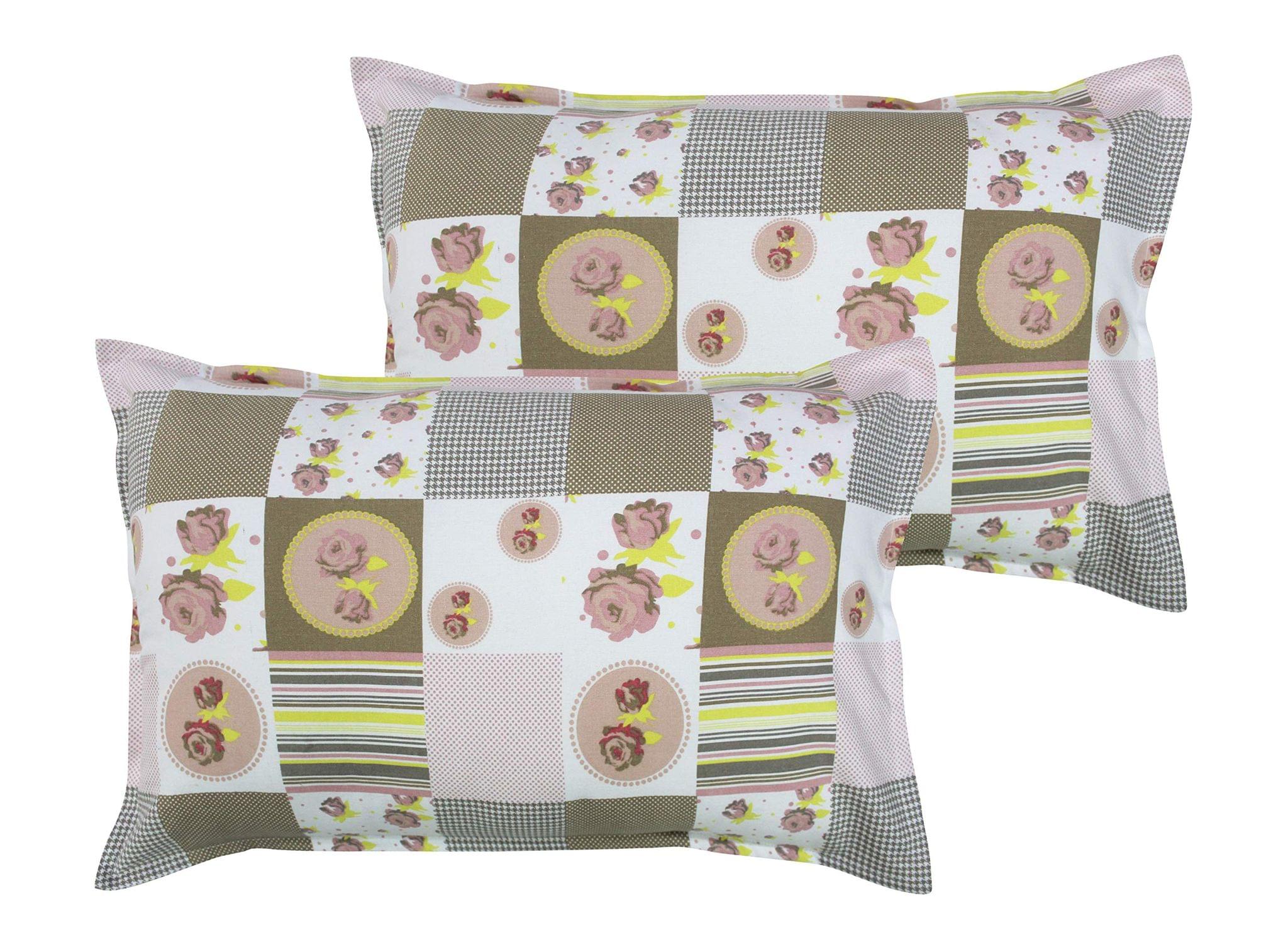 Airwill 100% Cotton Floral Pattern Flap Pillow Covers (46x69cm)(Multicolor, Pack of 2 Pieces)