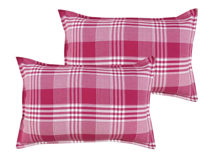 Airwill 100% Cotton Checkered Pattern Flap Pillow Covers (46x69cm)(Pink, Pack of 2 Pieces)