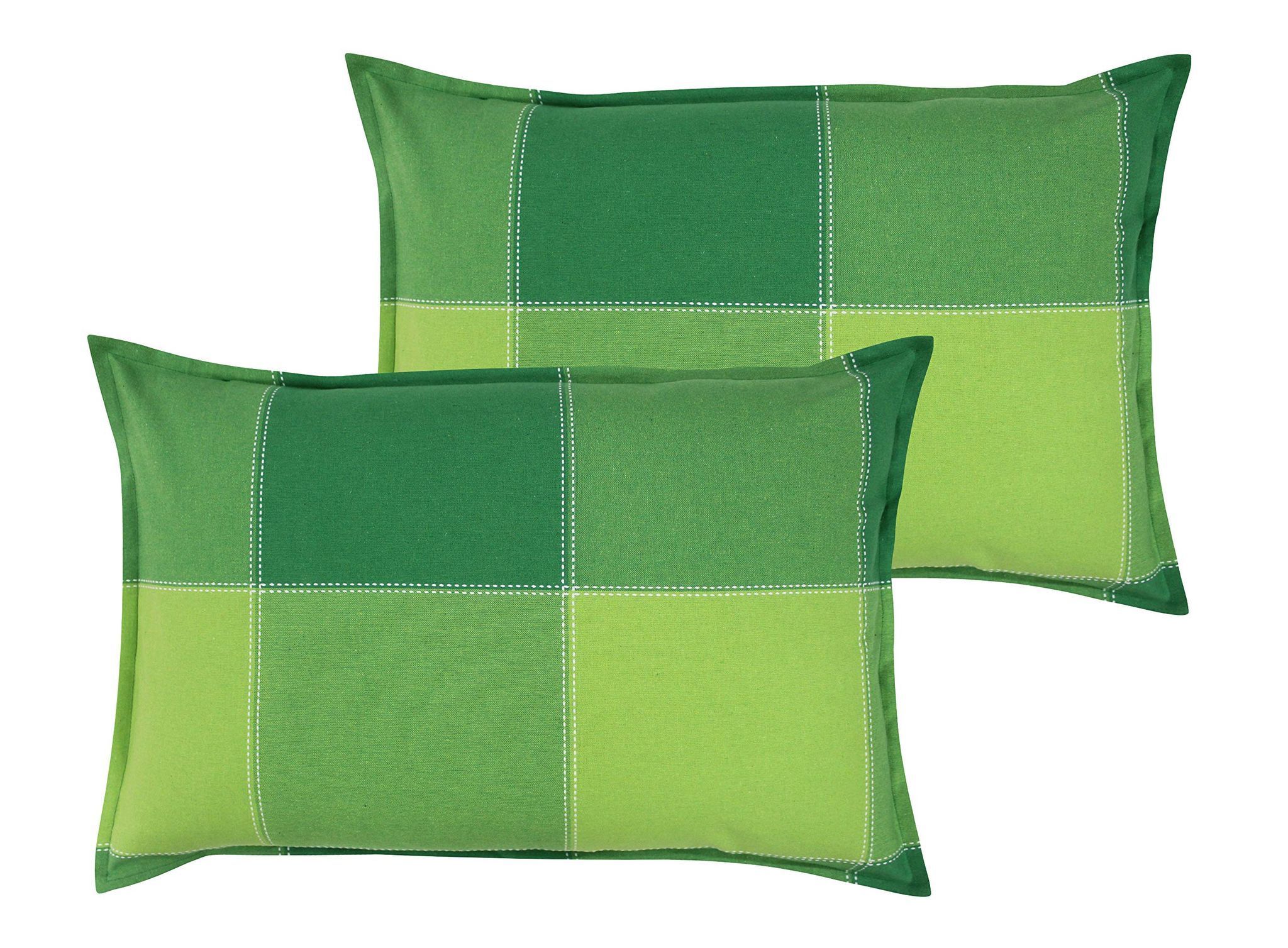 Airwill 100% Cotton Checkered Pattern Flap Pillow Covers (46x69cm)(Green, Pack of 2 Pieces)