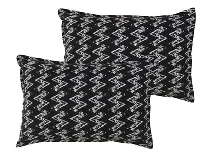 Airwill 100% Cotton Printed Pattern Flap Pillow Covers (46x69cm)(Black, Pack of 2 Pieces)