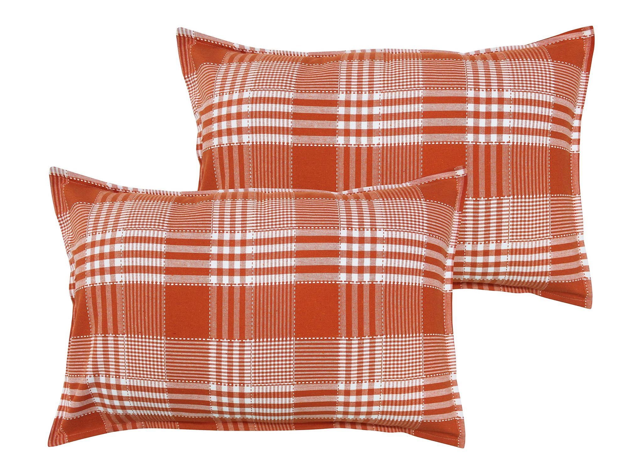 Airwill 100% Cotton Checkered Pattern Flap Pillow Covers (46x69cm)(Orange, Pack of 2 Pieces)
