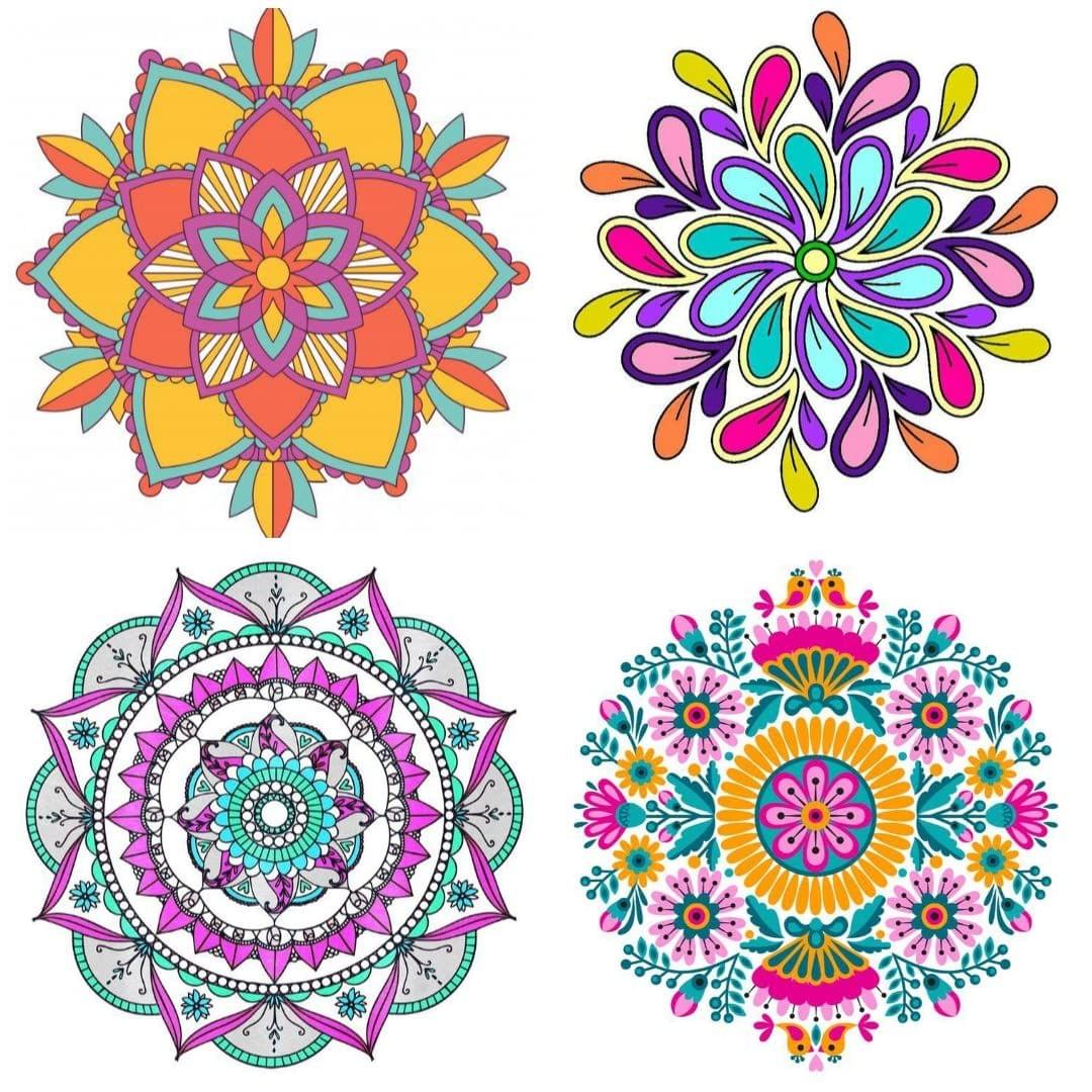 APM Rangoli Set of Four Pcs Waterproof Laminated Floor Sticker in 12X12 inches (RS02) (R08)