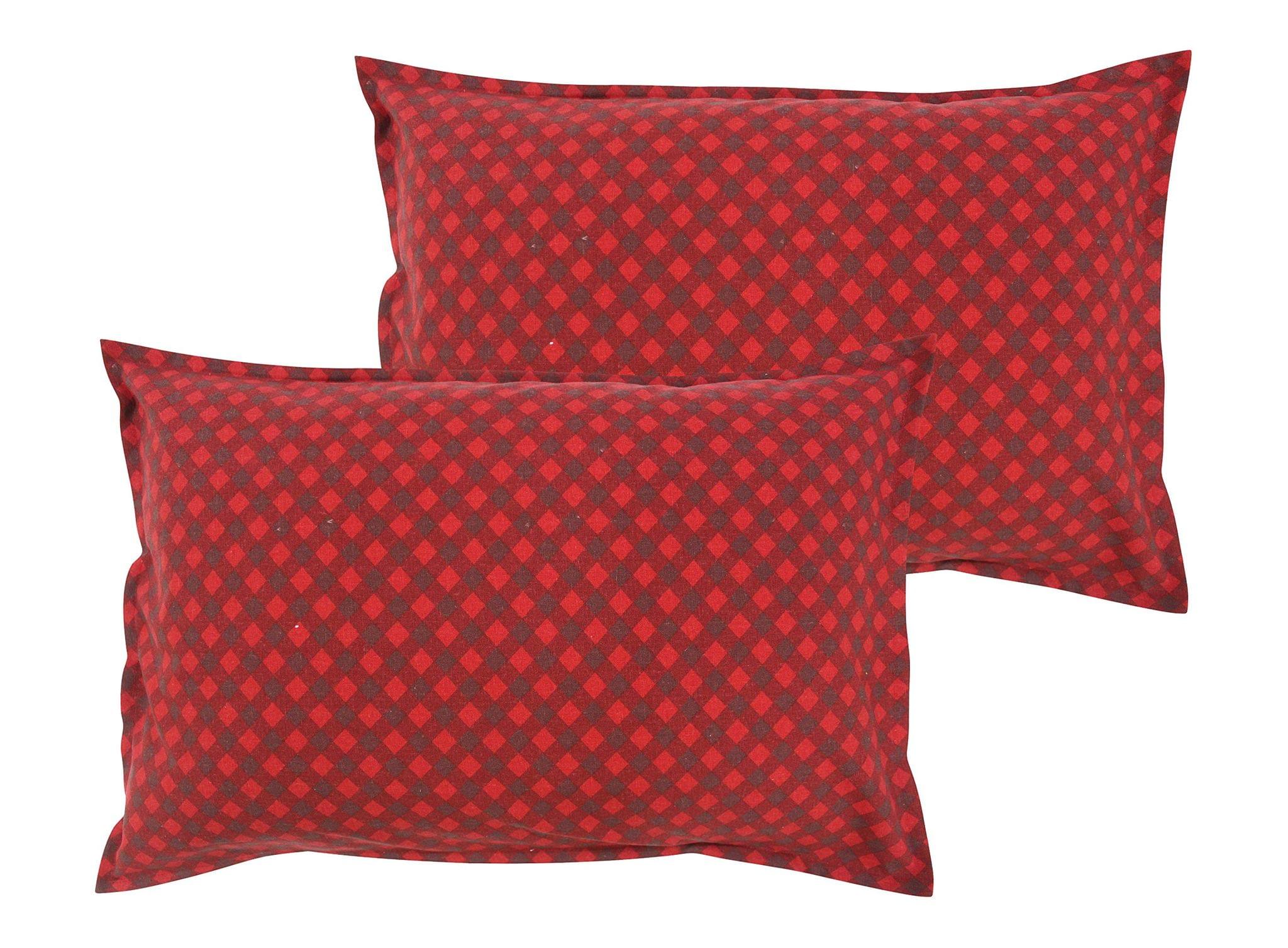 Airwill 100% Cotton Printed Pattern Flap Pillow Covers (46x69cm)(Red, Black, Pack of 2 Pieces)