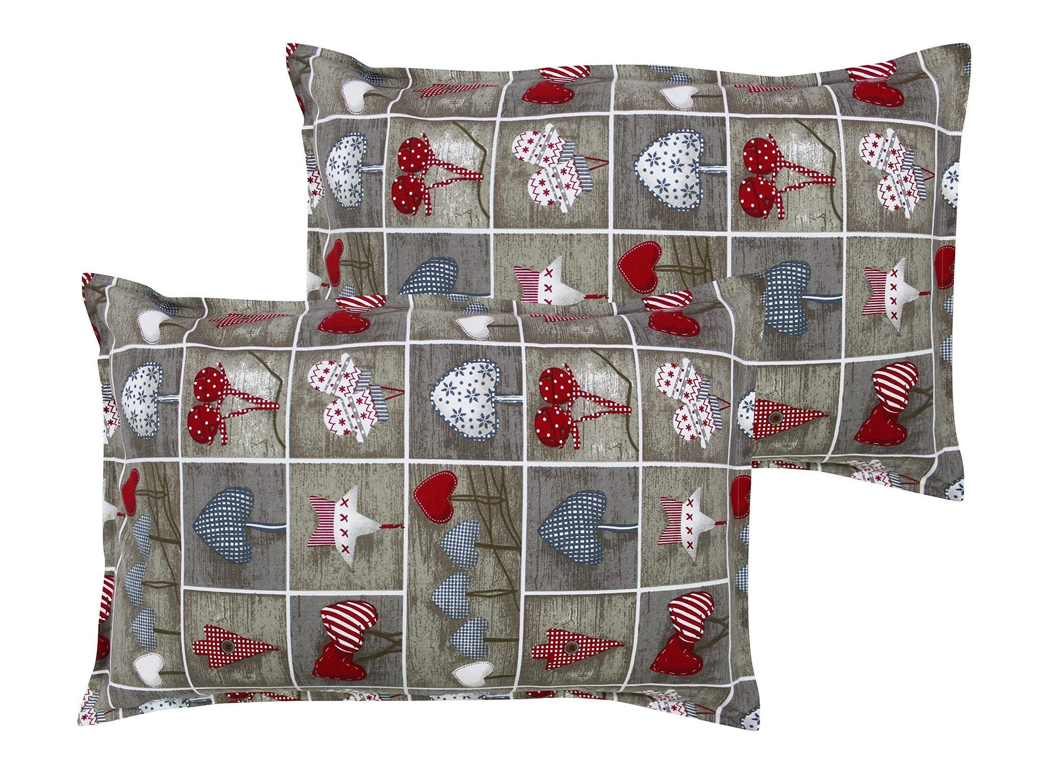 Airwill 100% Cotton Self Design Pattern Flap Pillow Covers (46x69cm)(Grey, Red, Pack of 2 Pieces)