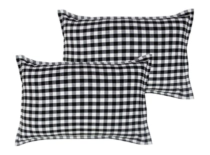 Airwill 100% Cotton Checkered Pattern Flap Pillow Covers (46x69cm)(Black, Pack of 2 Pieces)
