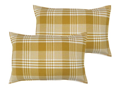 Airwill 100% Cotton Checkered Pattern Flap Pillow Covers (46x69cm)(Yellow, Pack of 2 Pieces)