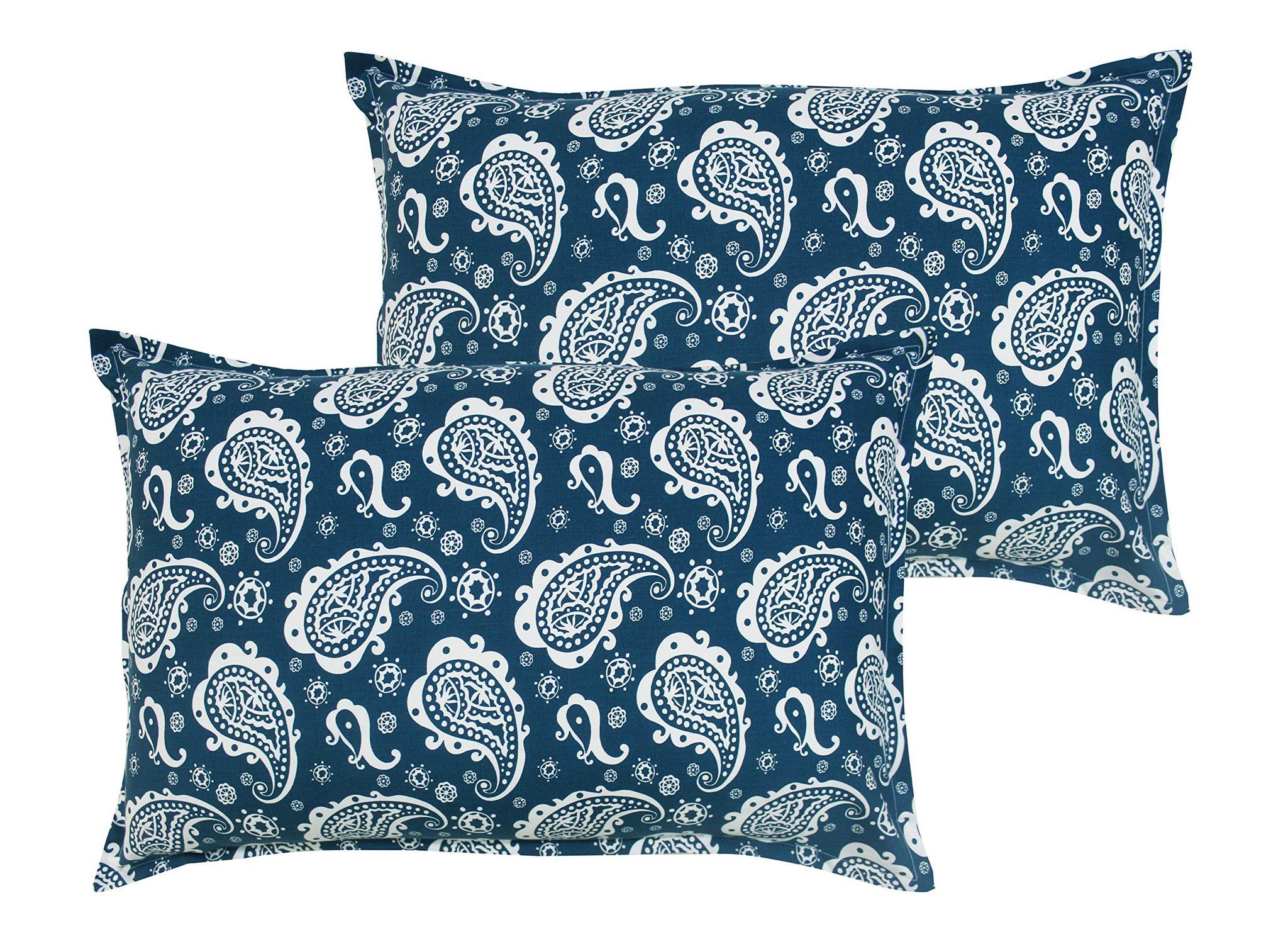 Airwill 100% Cotton Printed Pattern Flap Pillow Covers (46x69cm)(Blue, Pack of 2 Pieces)