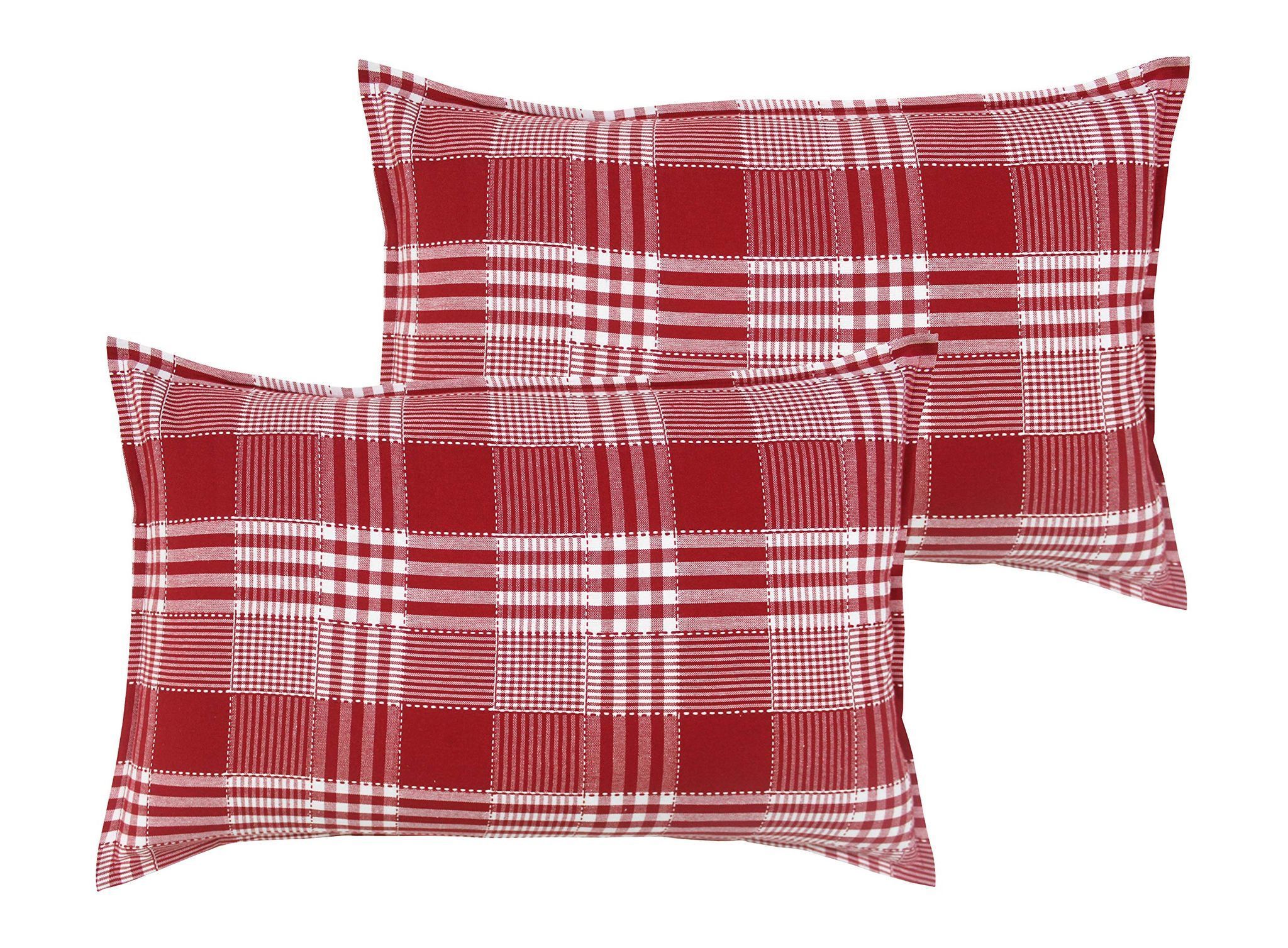 Airwill 100% Cotton Checkered Pattern Flap Pillow Covers (46x69cm)(Red, Pack of 2 Pieces)