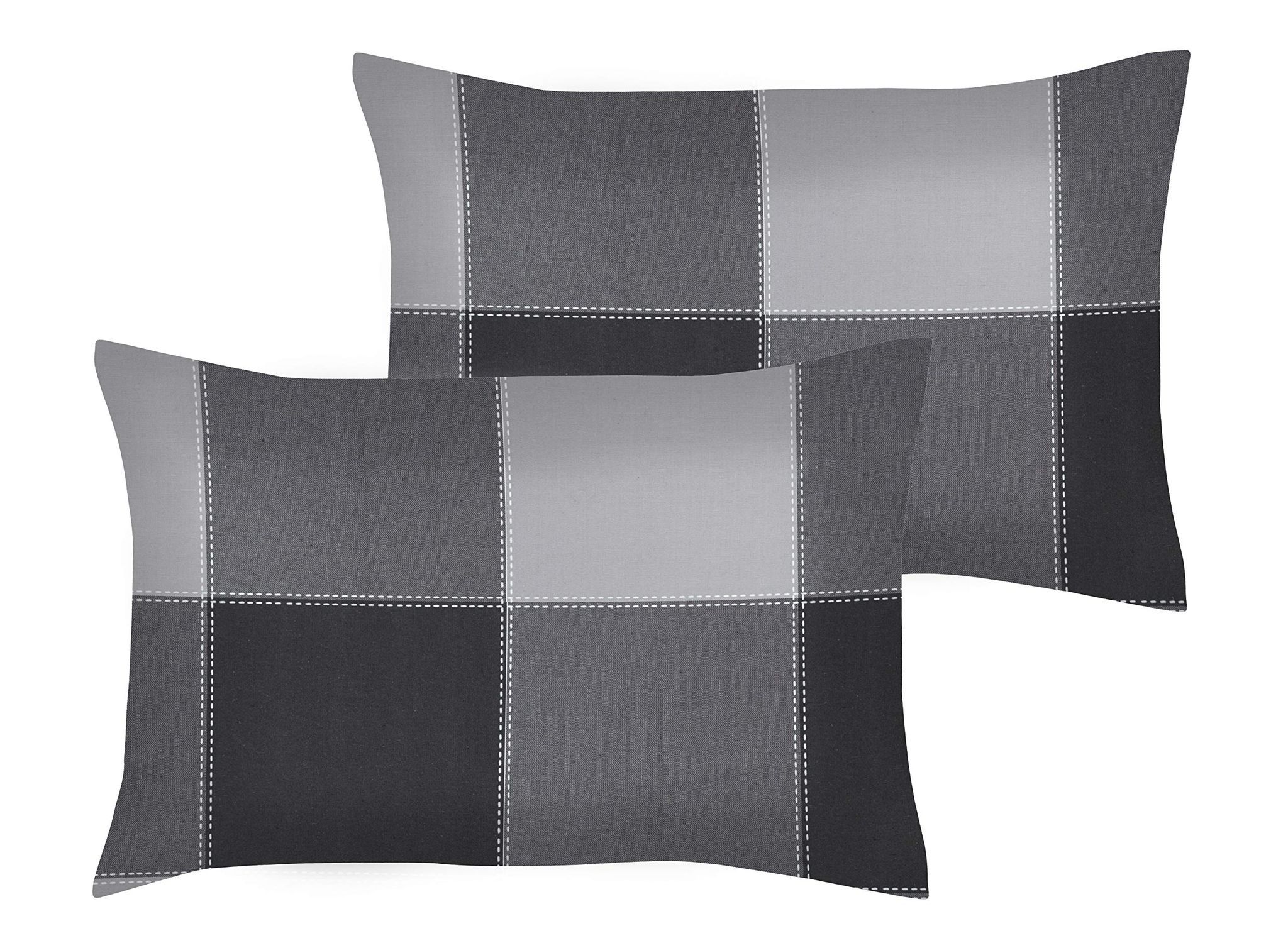 Airwill 100% Cotton Checkered Pattern Flap Pillow Covers (46x69cm)(Black, Grey, Pack of 2 Pieces)