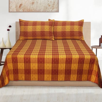 AIRWILL, 200GSM Handloom Cotton Double Bedsheet with 2 Pillow Covers, Beast Dobby Designed Maroon and Yellow - Pack of 3 pcs