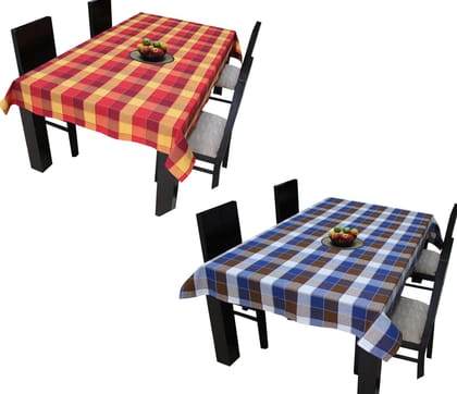 AIRWILL Branded, 100% Cotton Gingham Checks with Multicolor Combos of 4/6 Seater Tablecloth, Sized 140cm Width and 140cm Length, Pack of 2 Pieces