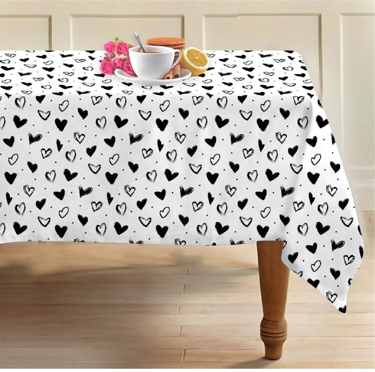 AIRWILL 100% Cotton Printed Pattern 4 Seater Square Table Cover Sized, 56x56 inches (Black,White, Pack of 1)