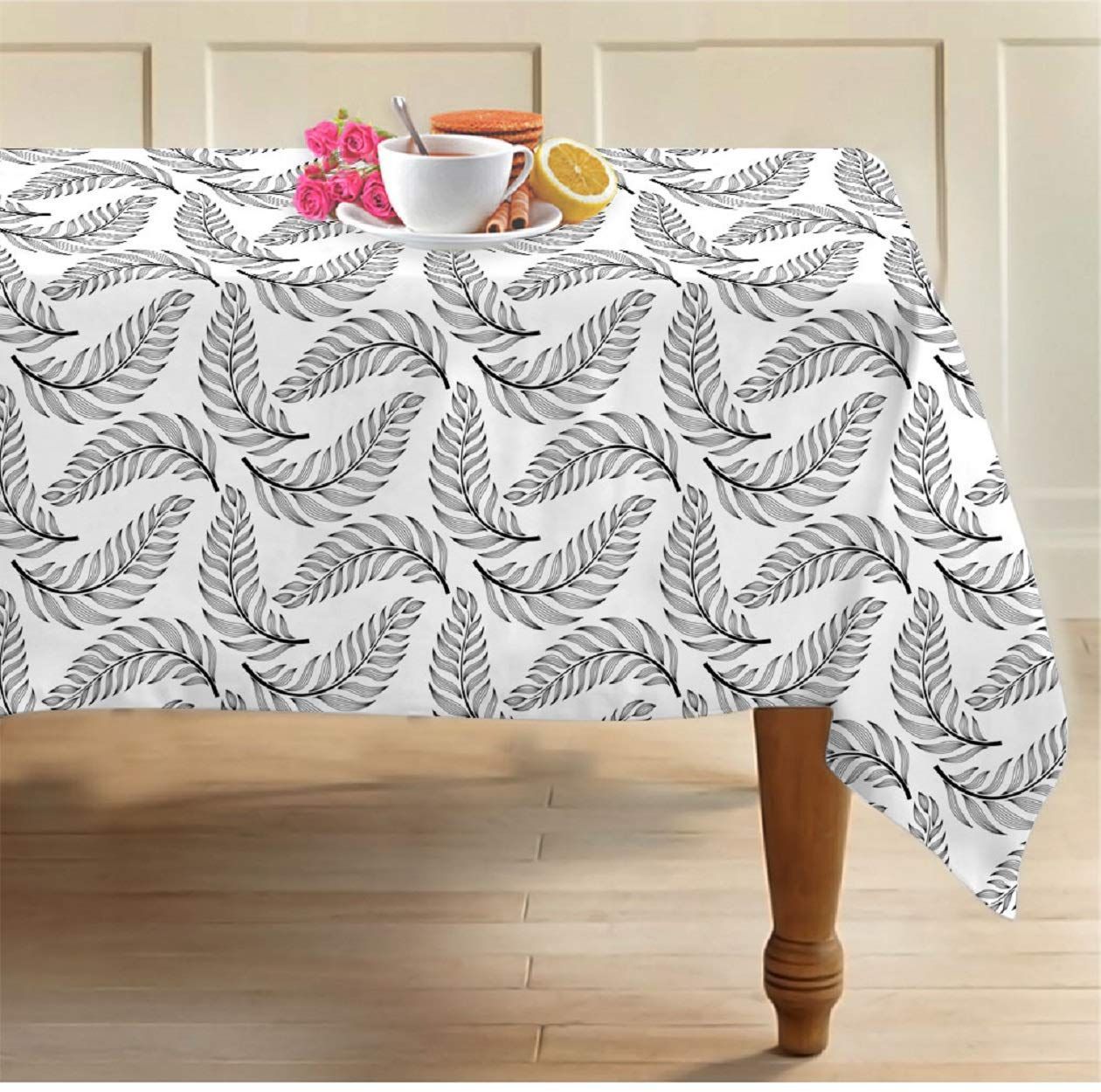 AIRWILL 100% Cotton Floral Pattern 2 Seater Square Table Cover Sized, 36x36 inches (Black,White, Pack of 1)