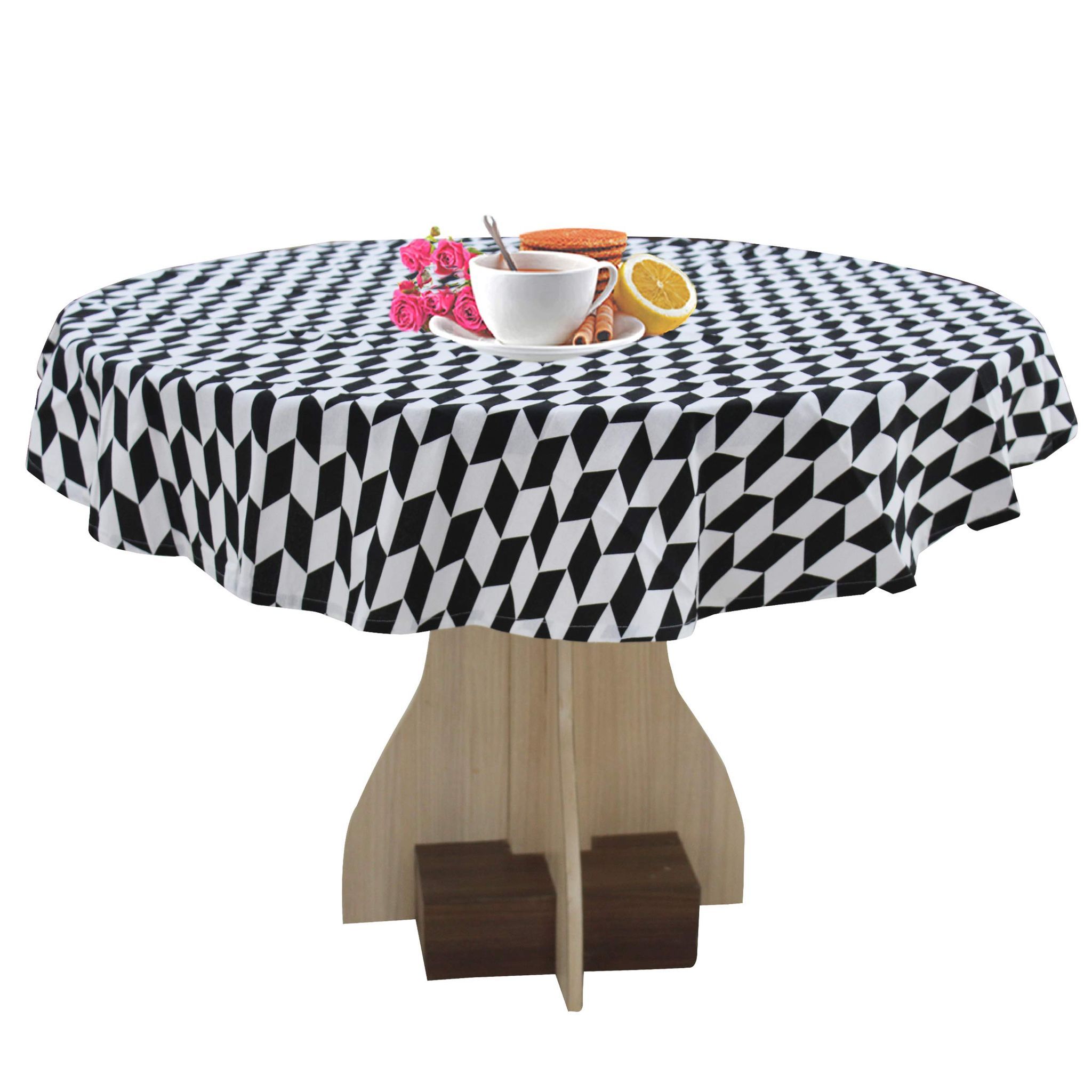 AIRWILL 100% Cotton Geometric Pattern 4 Seater Square Table Cover Sized, 56x56 inches (Black,White, Pack of 1)