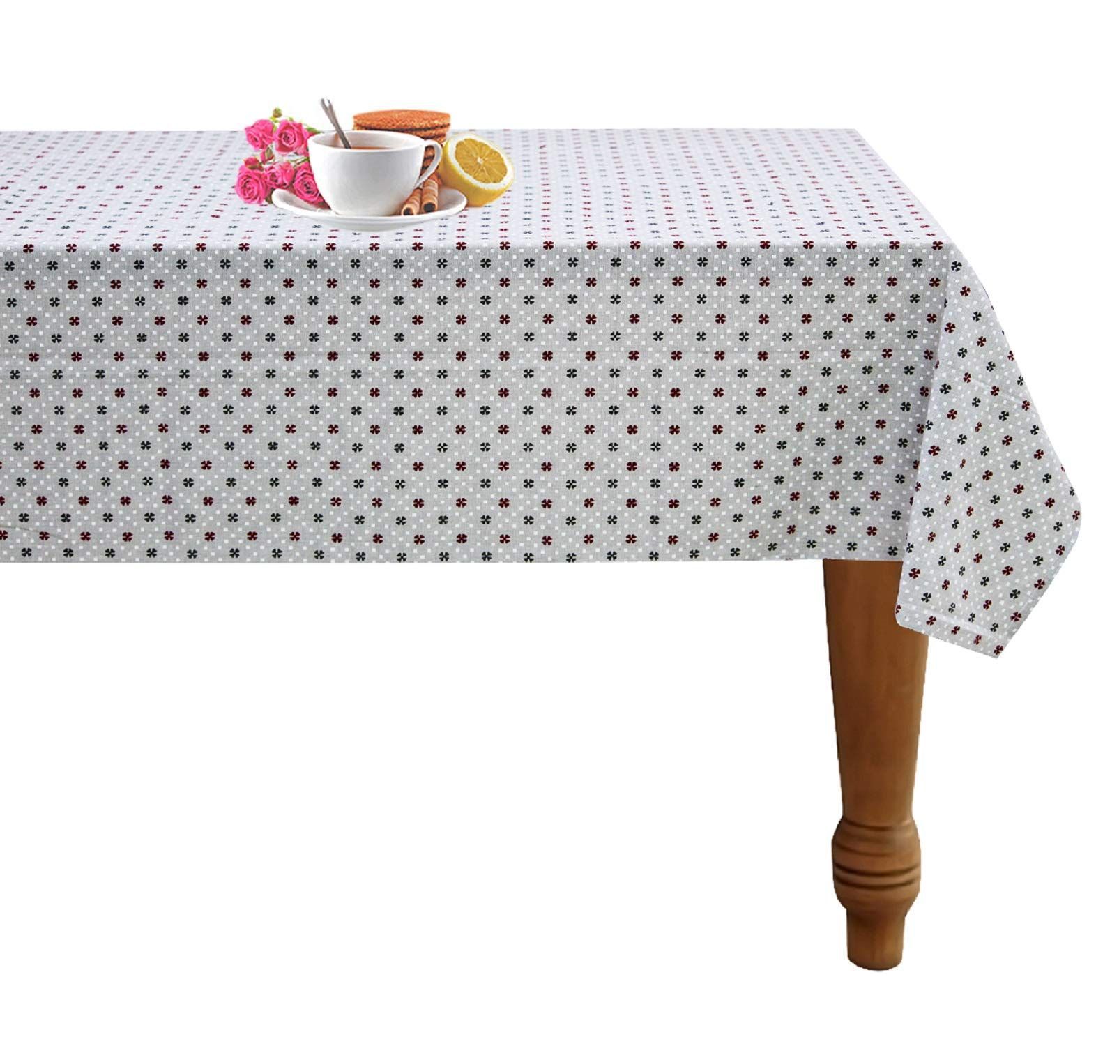 AIRWILL 100% Cotton Floral Pattern 4 Seater Square Table Cover Sized, 56x56 inches (Green,Maroon,Green, Pack of 1)