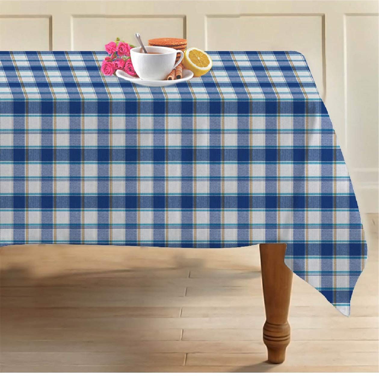 AIRWILL Cotton Designer Checks with Multicolor Combos of 4 Seater Tablecloth, Sized 140cm Width and 140cm Length, Square Shaped. Pack of 1 Piece.