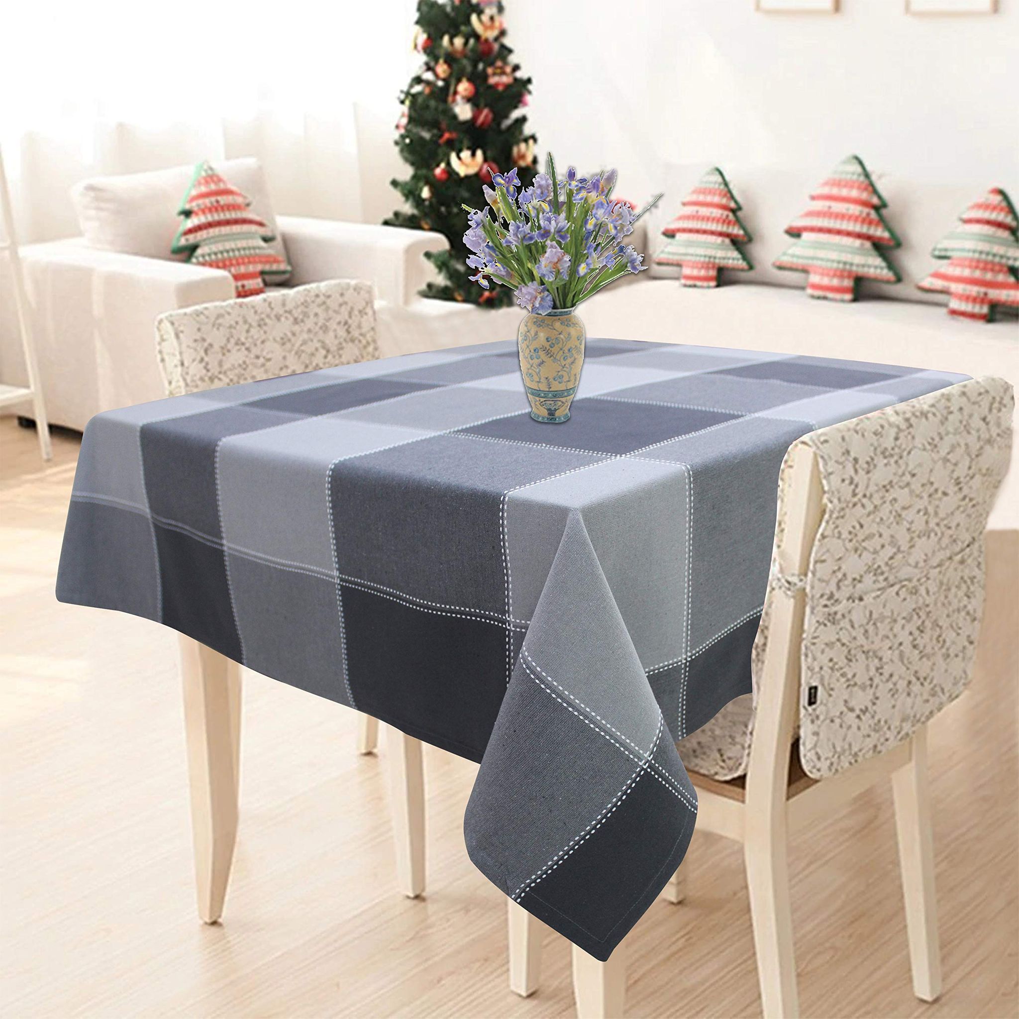 AIRWILL 100% Cotton Checkered Pattern 2 Seater Square Table Cover Sized, 36x36 inches (Gblack,Grey, Pack of 1)