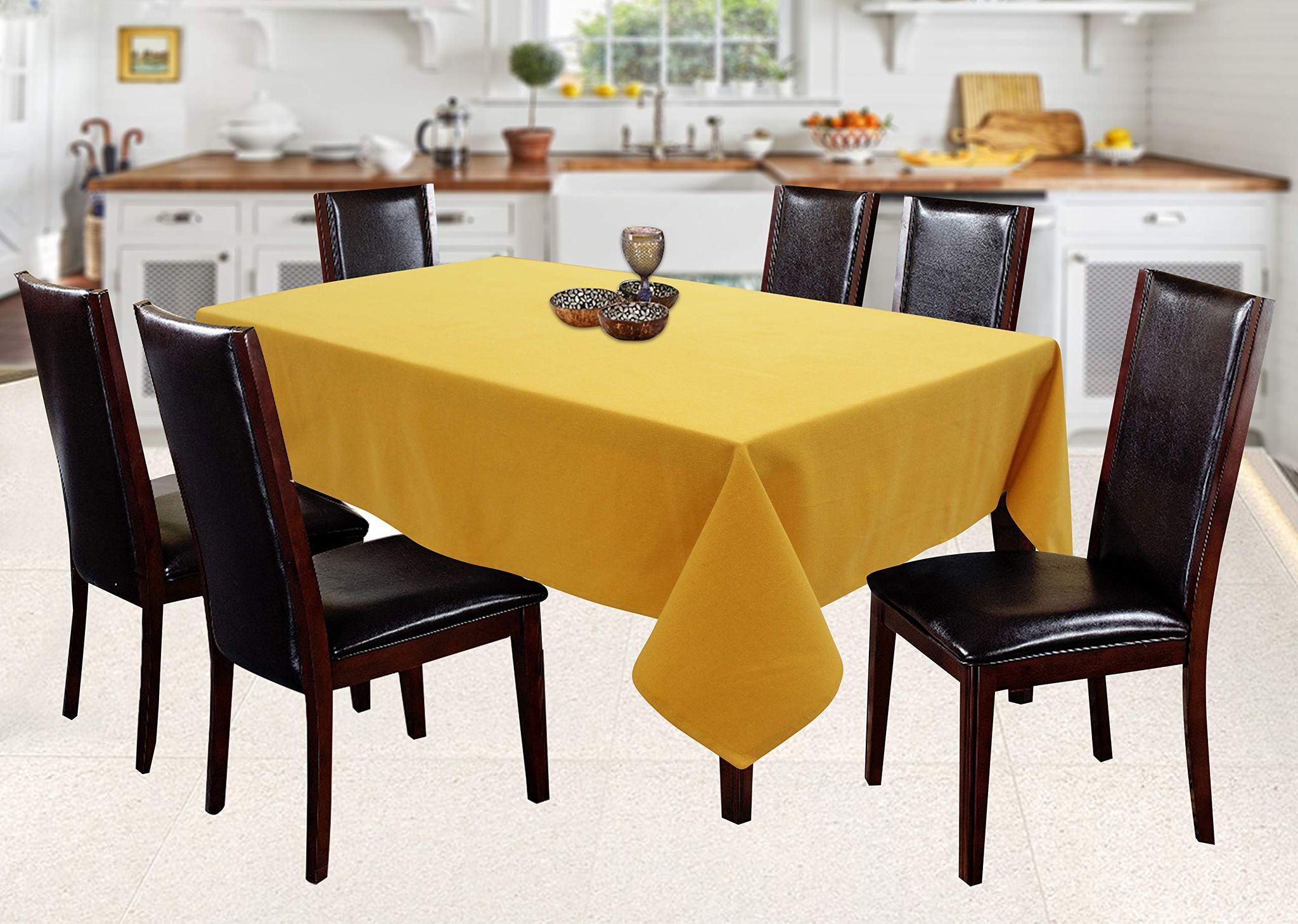 AIRWILL 100% Cotton Solid Pattern 6 Seater Rectangle Table Cover Sized, 56x71 inches (Yellow, Pack of 1)