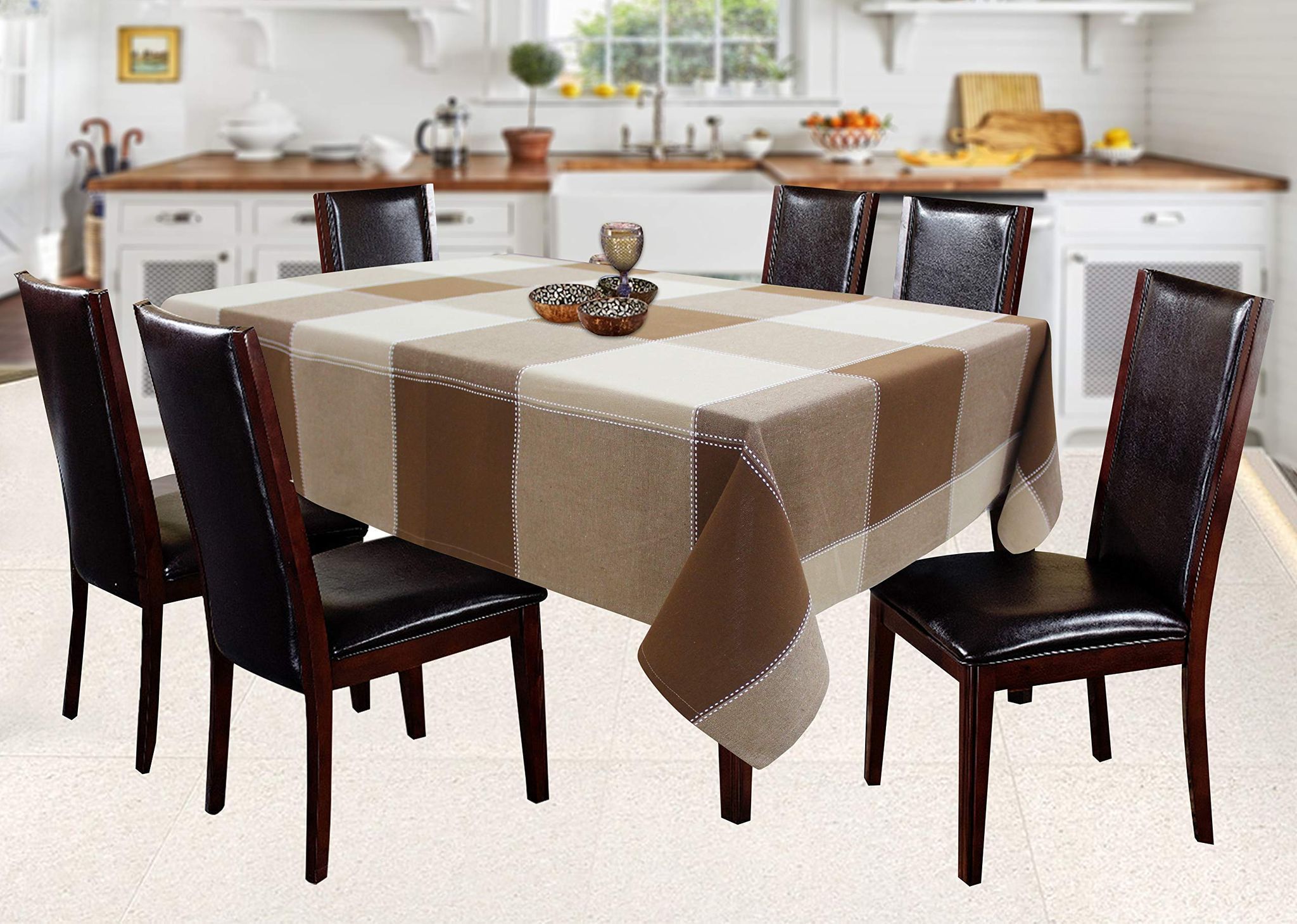 AIRWILL 100% Cotton Checkered Pattern 6 Seater Rectangle Table Cover Sized, 56x71 inches (Brown, Pack of 1)