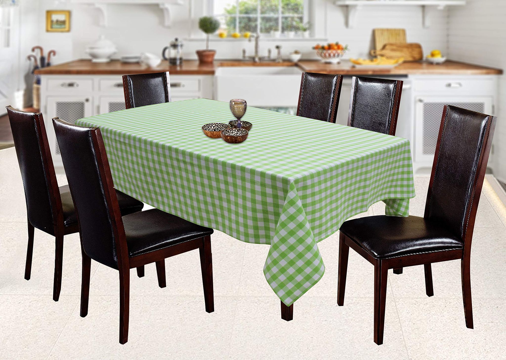 AIRWILL 100% Cotton Checkered Pattern 6 Seater Rectangle Table Cover Sized, 56x71 inches (Green, Pack of 1)