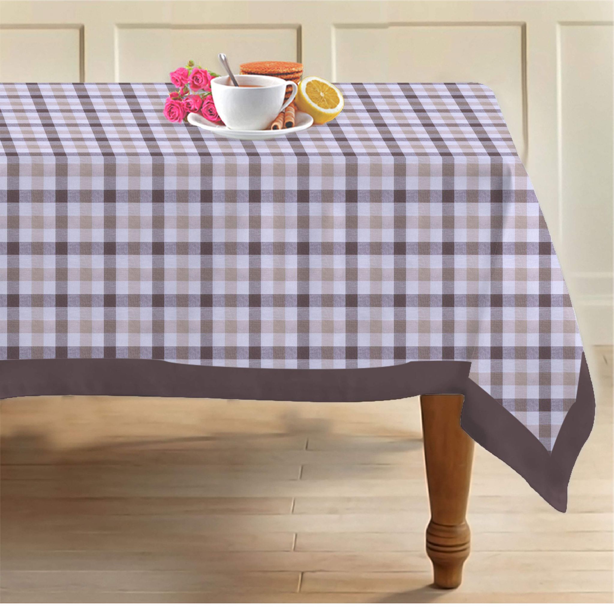 AIRWILL 100% Cotton Checkered Pattern 6 Seater Rectangle Table Cover Sized, 56x71 inches (Grey, Pack of 1)