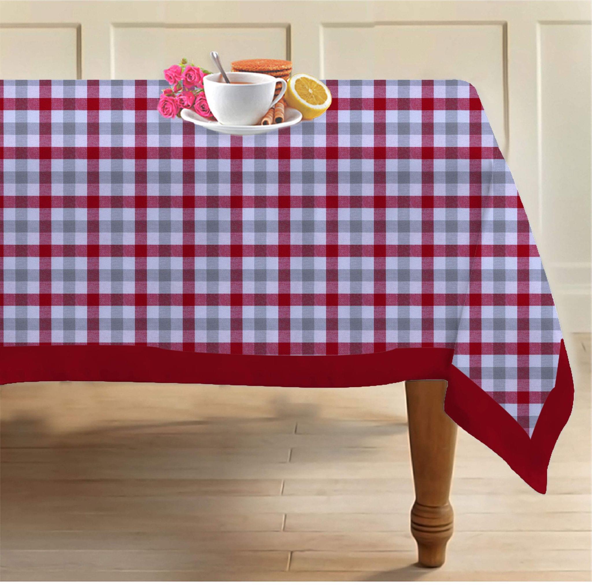 AIRWILL 100% Cotton Checkered Pattern 6 Seater Rectangle Table Cover Sized, 56x71 inches (Red,Grey, Pack of 1)