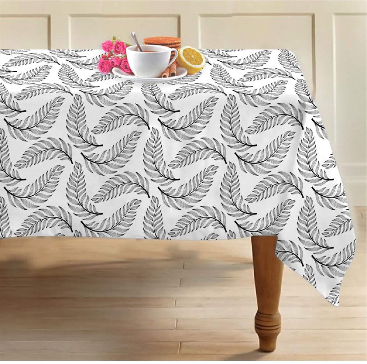AIRWILL 100% Cotton Floral Pattern 6 Seater Rectangle Table Cover Sized, 56x71 inches (Black,White, Pack of 1)