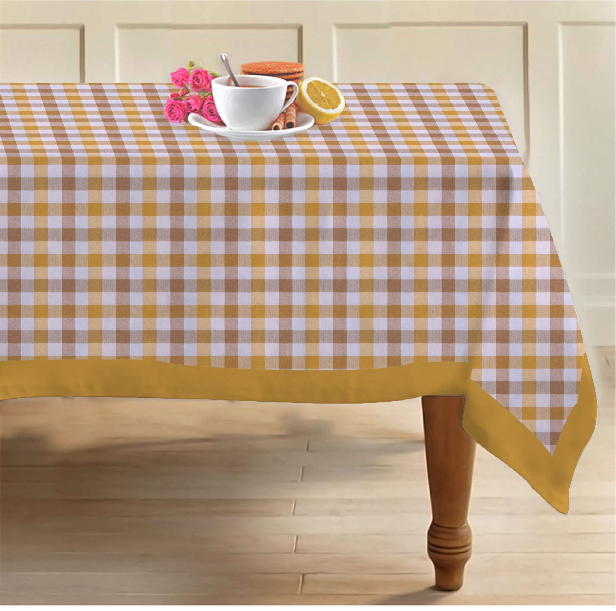 AIRWILL 100% Cotton Checkered Pattern 6 Seater Rectangle Table Cover Sized, 56x71 inches (Yellow,Grey, Pack of 1)