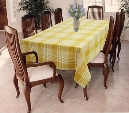 AIRWILL 100% Cotton Checkered Pattern 8 Seater Rectangle Table Cover Sized, 56x95 inches (Yellow,White, Pack of 1)