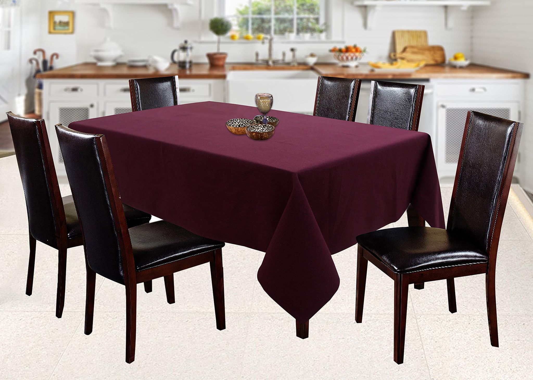 AIRWILL 100% Cotton Solid Pattern 6 Seater Rectangle Table Cover Sized, 56x71 inches (Maroon, Pack of 1)