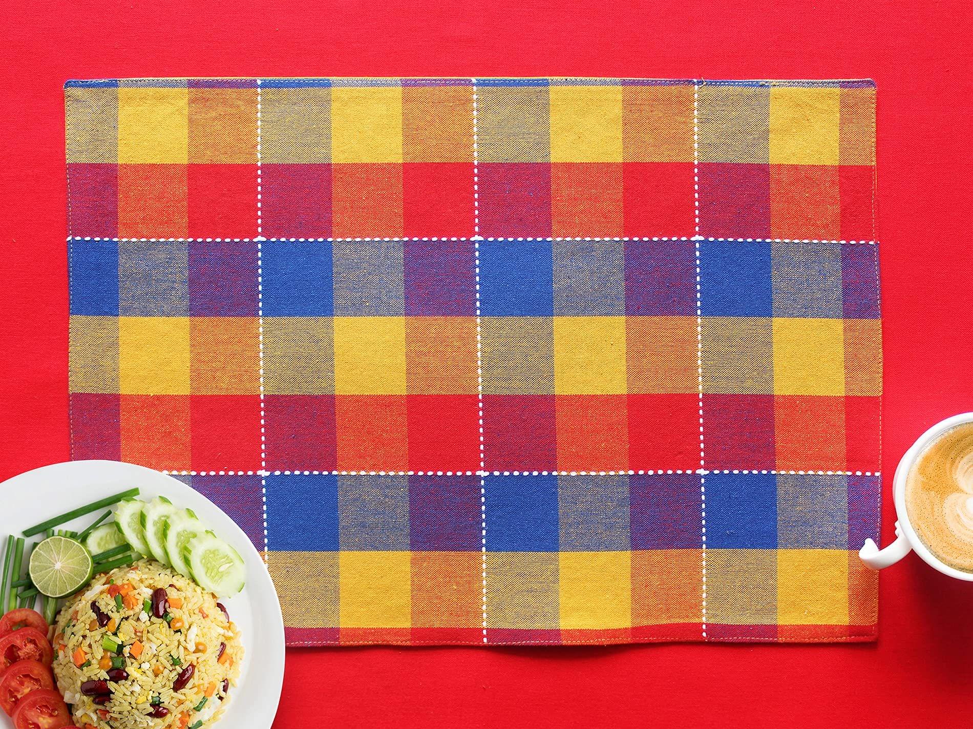 Airwill, Cotton Checkered Pattern Dining Table Placemats, 33x48cms (Multicolor) - Pack of 4 pcs
