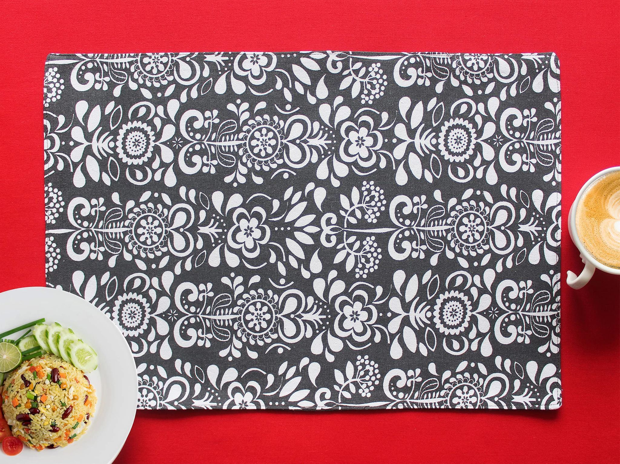 Airwill, Cotton Damask Pattern Dining Table Placemats, 33x48cms (Grey) - Pack of 4 pcs