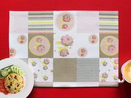 Airwill, Cotton Floral Pattern Dining Table Placemats, 33x48cms (Pink) - Pack of 4 pcs
